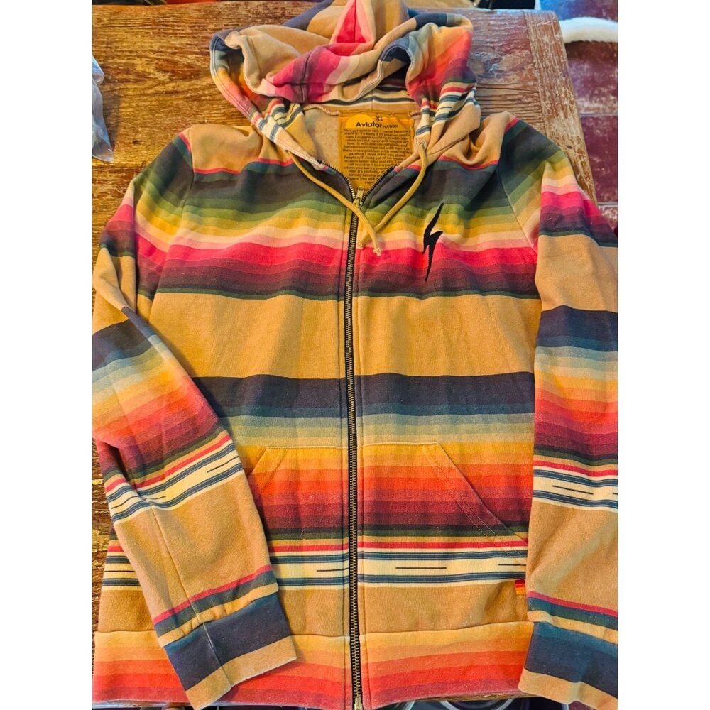 AVAITOR NATION Tan Serape Bolt Stitch Full Zip Hoodie Unisex XL